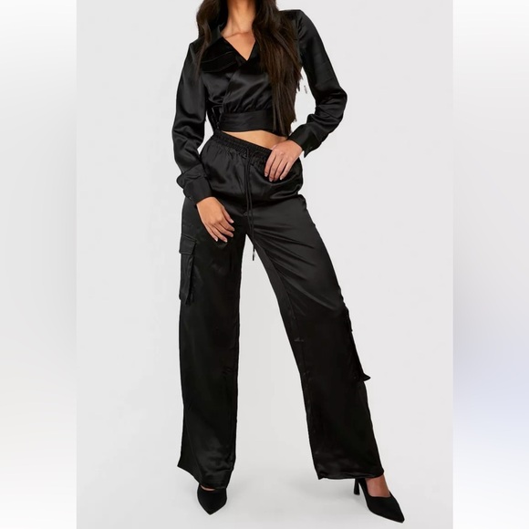 ShopEvelynne Pants - 45 The Satin Cargo Pants with Front Tie